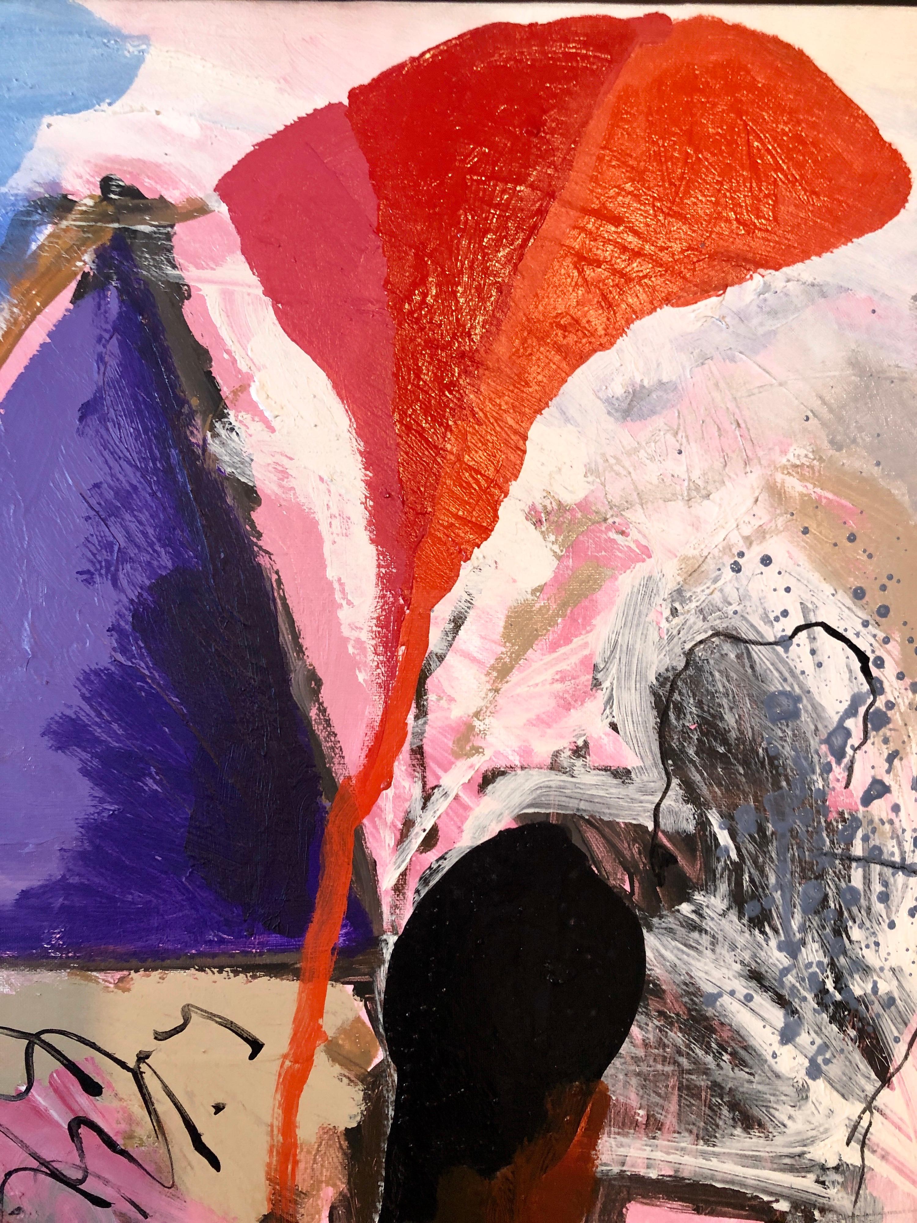 Gran pintura al óleo original abstracta y colorida Paisaje kibbutz israelí Shemi en venta 1