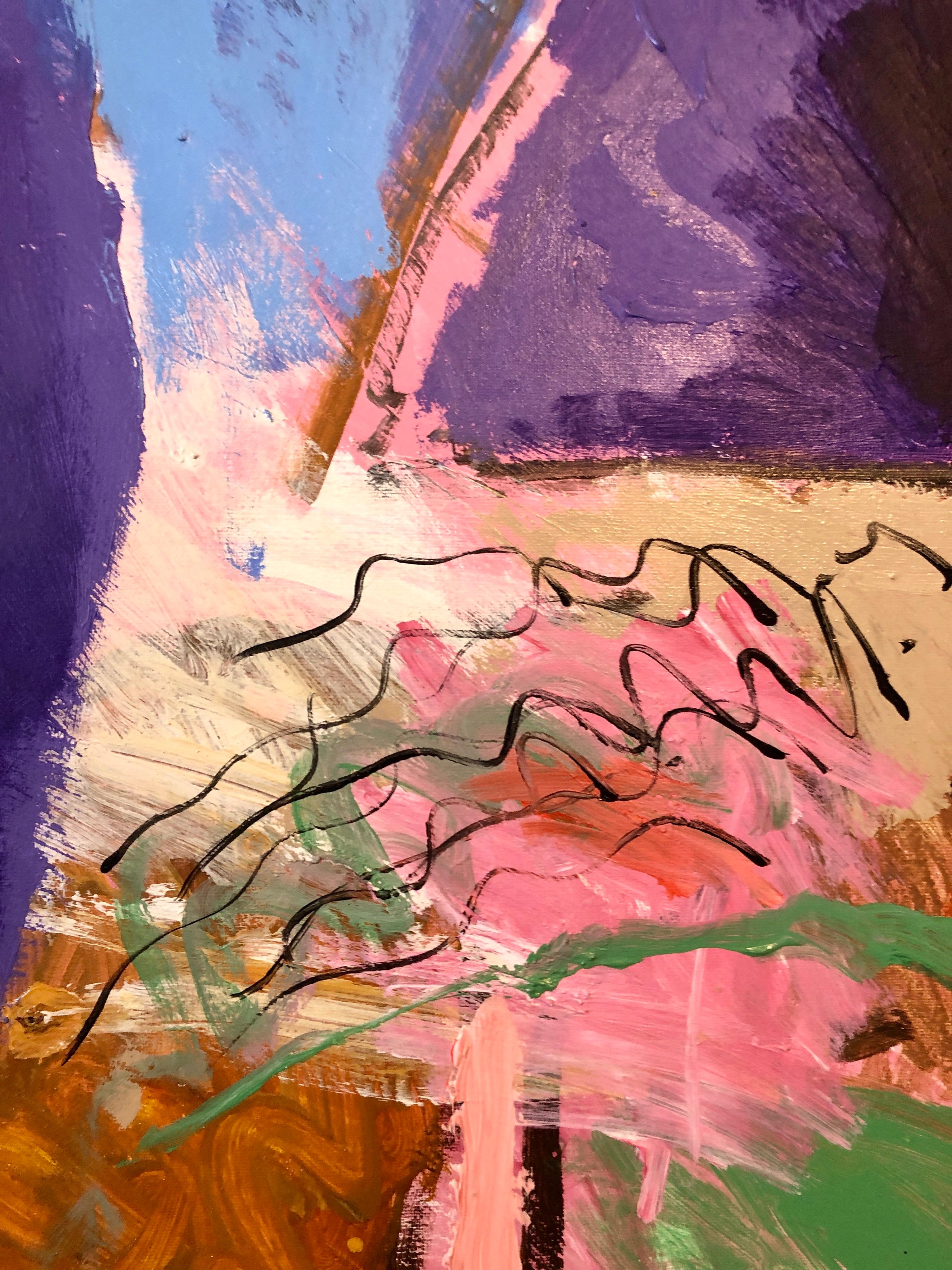 Gran pintura al óleo original abstracta y colorida Paisaje kibbutz israelí Shemi en venta 2