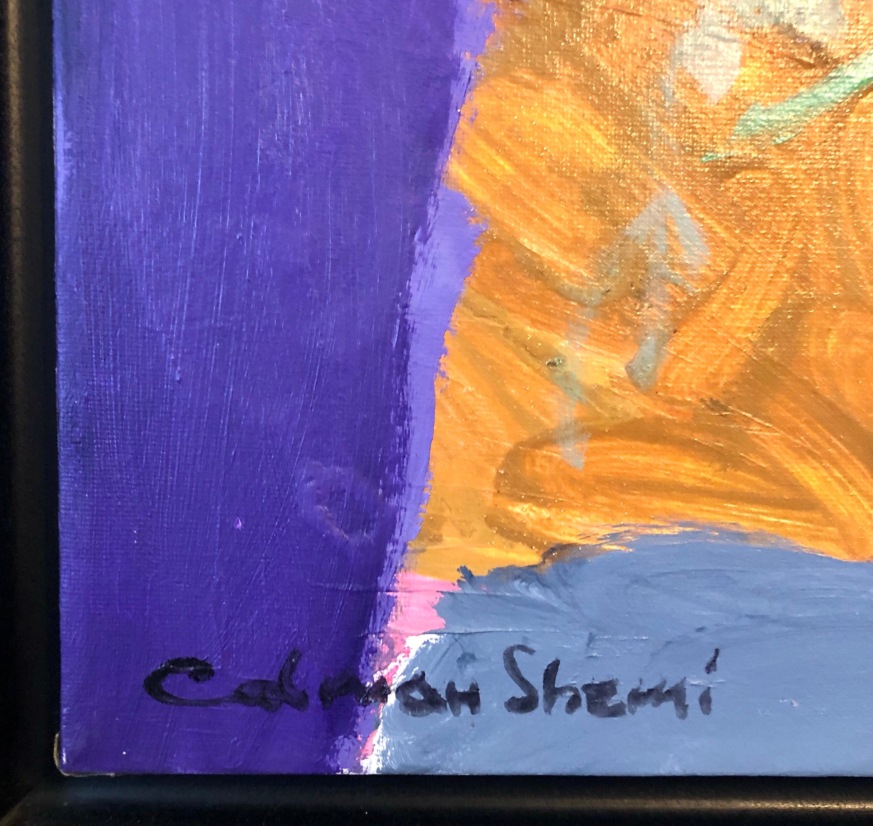 Gran pintura al óleo original abstracta y colorida Paisaje kibbutz israelí Shemi en venta 3
