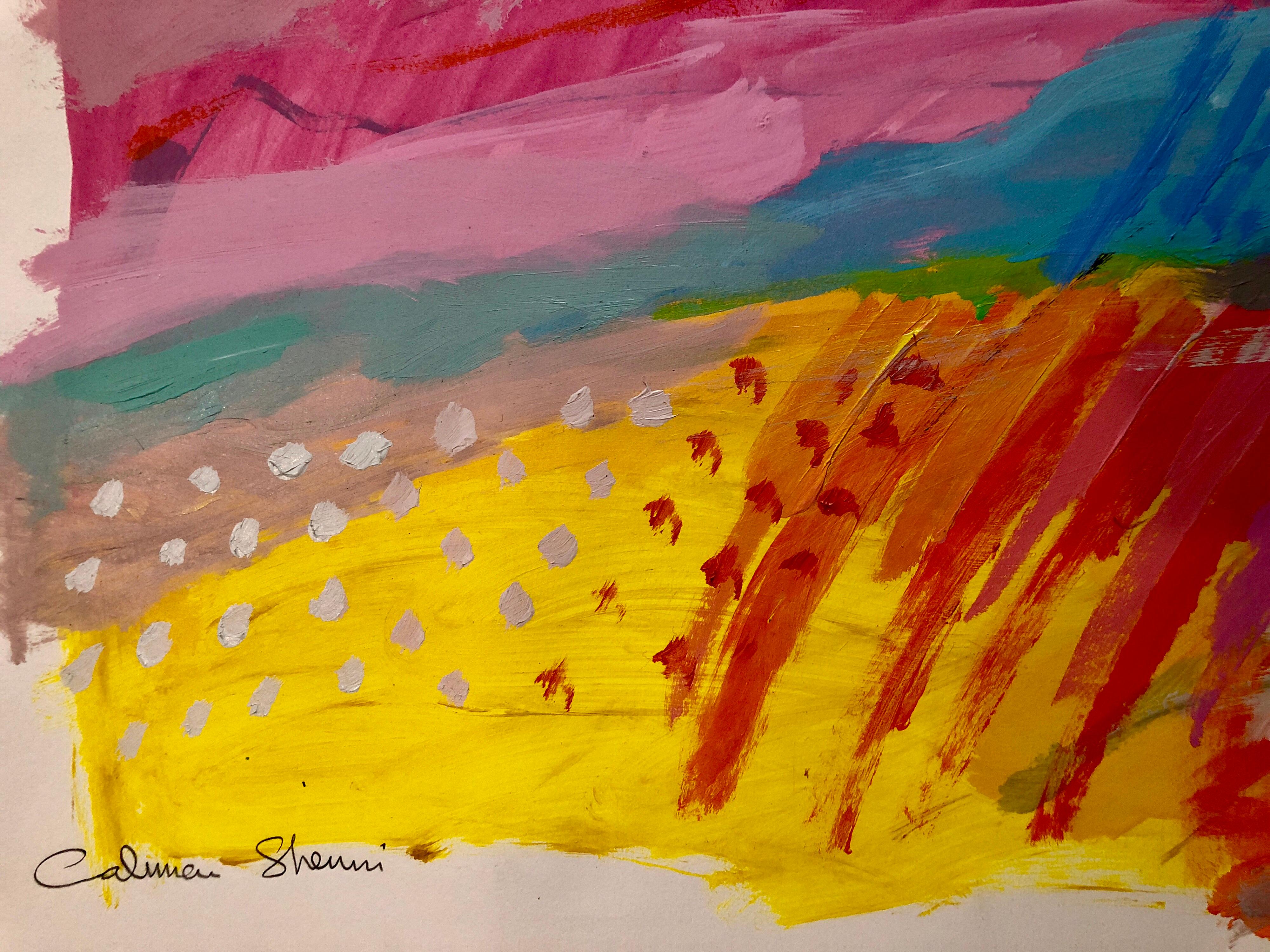 Large Original Abstract Colorful Painting Israeli Kibbutz Landscape 2