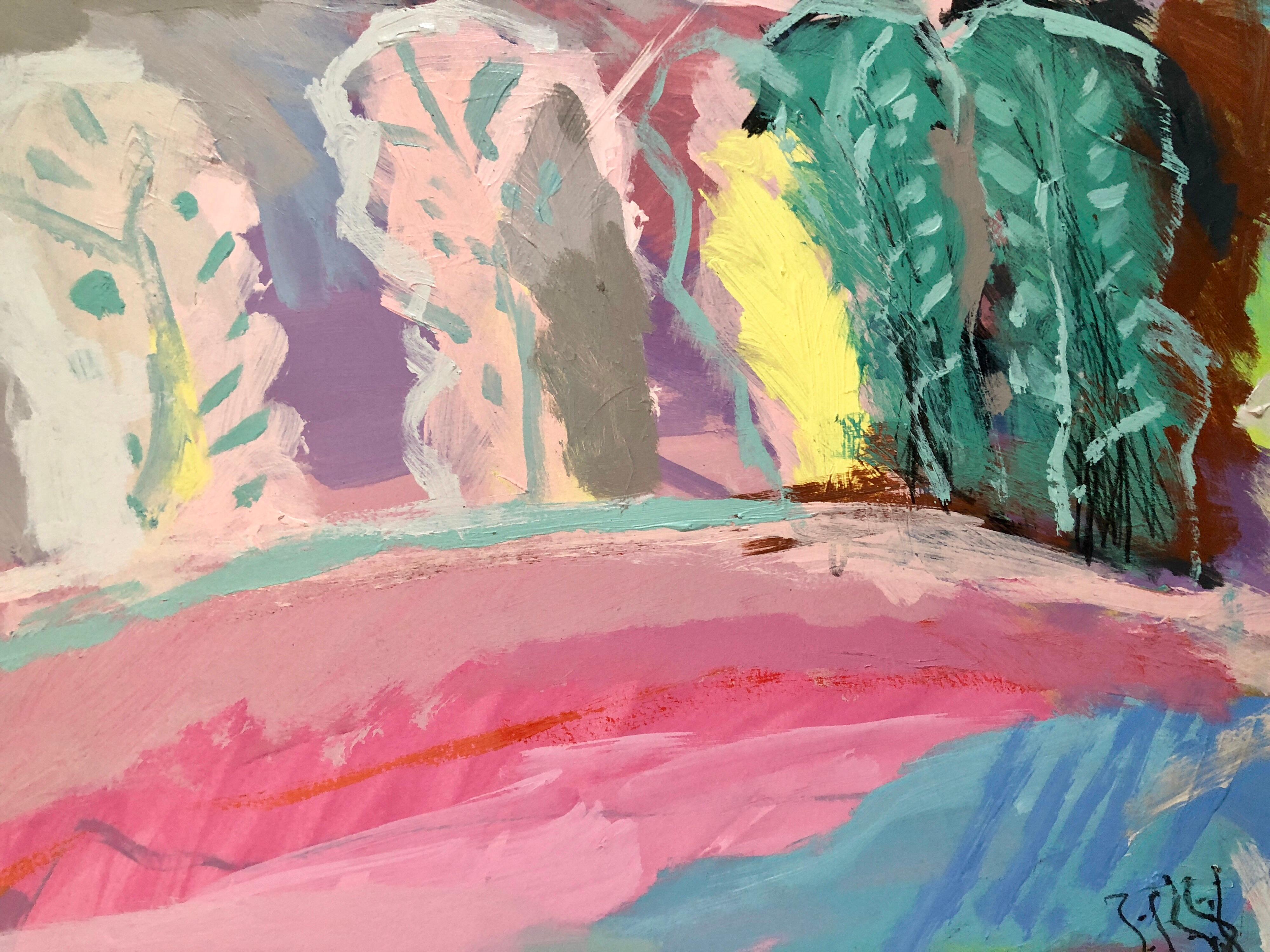 Large Original Abstract Colorful Painting Israeli Kibbutz Landscape 3