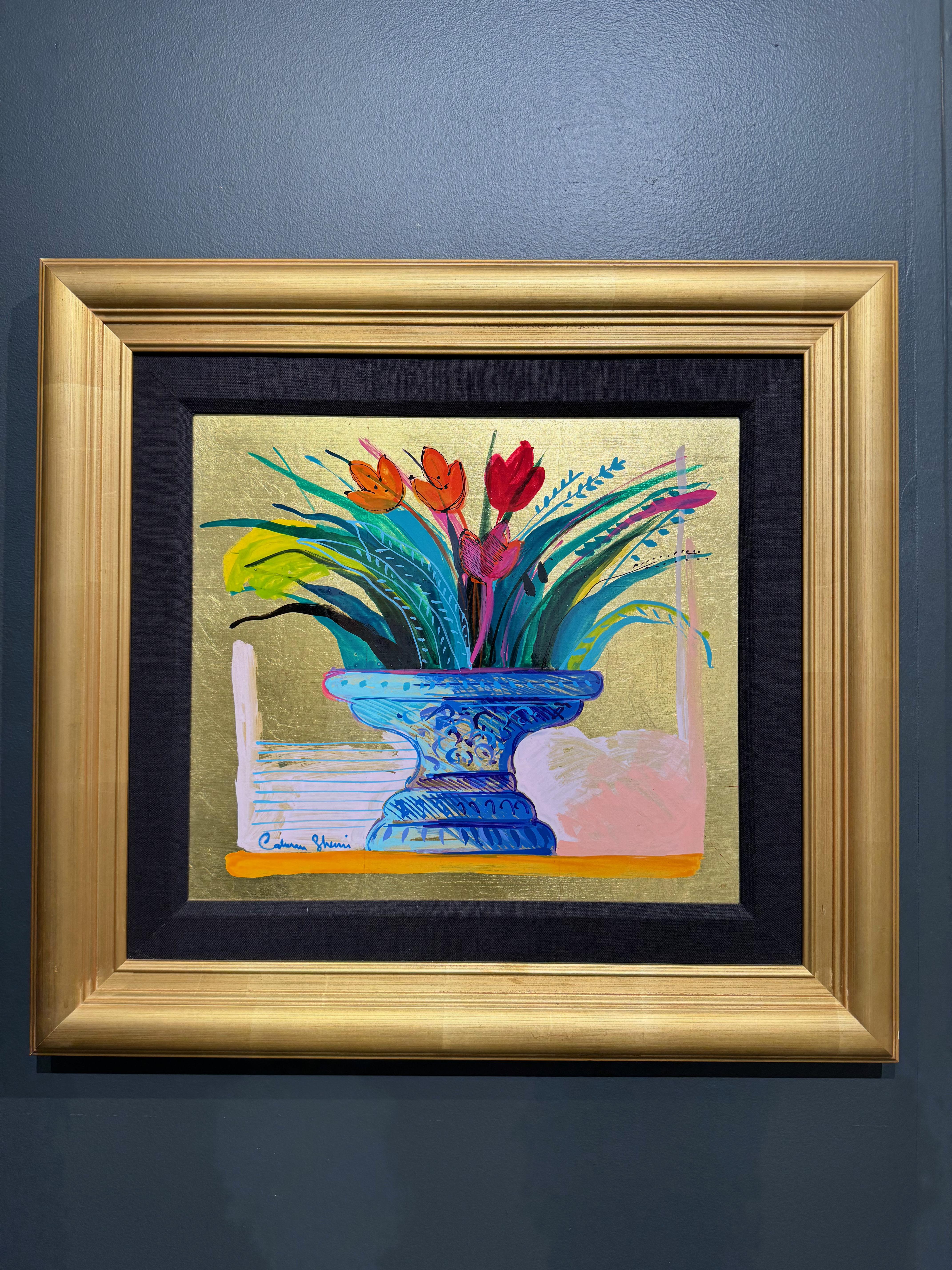 Ventanas con flores Pintura de bodegón - Still-Life Painting Oro de Calman Shemi