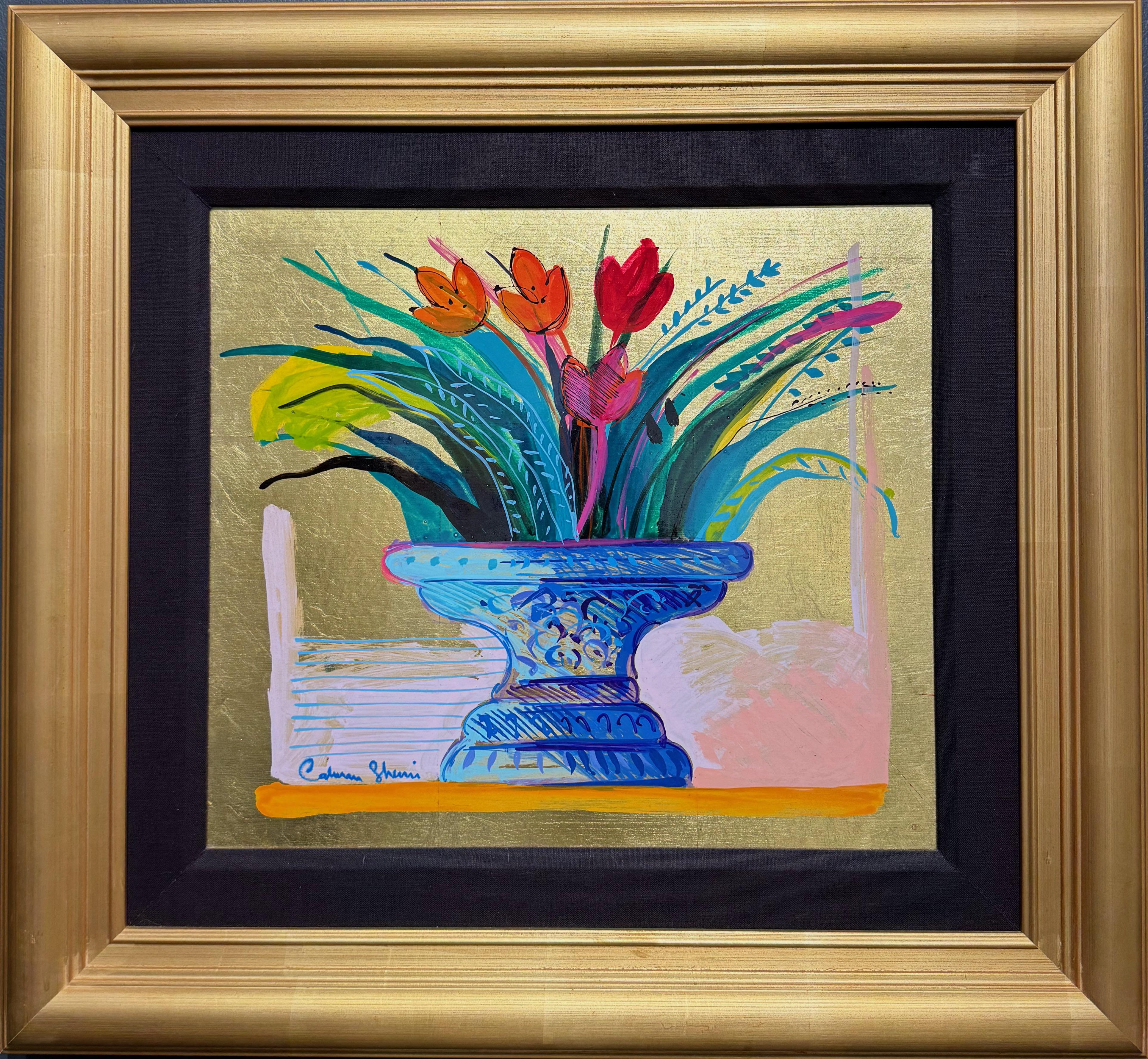 Calman Shemi Still-Life Painting - Windows With Flowers Still Life Painting