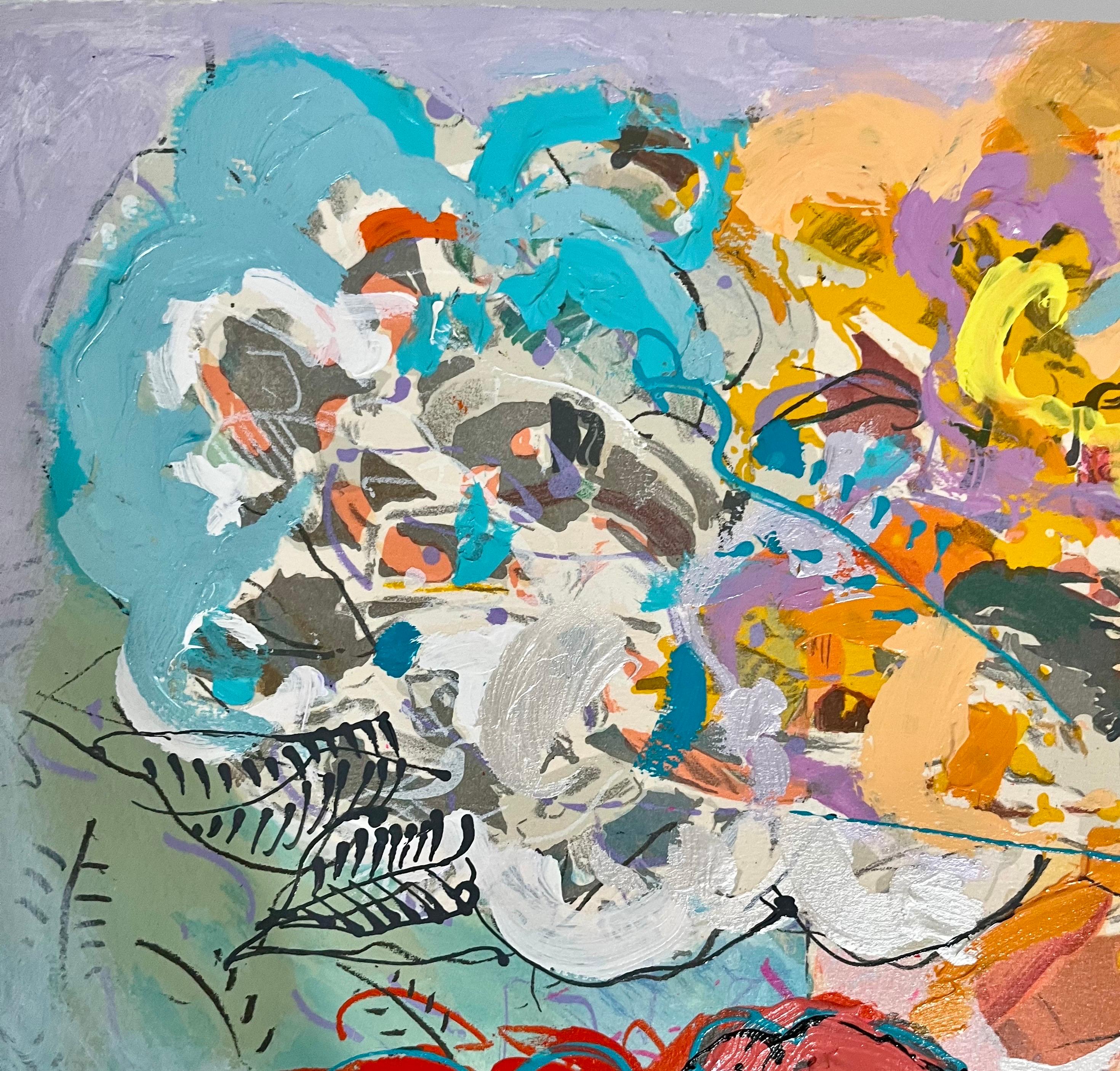 Único bodegón israelí modernista Pintura monoprint Calman Shemi Jarrón Flores en venta 3