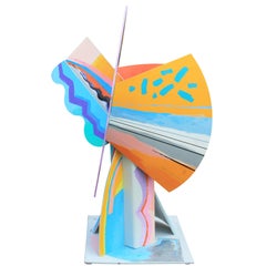 Pastellfarbene abstrakte zeitgenössische Metallskulptur „Head of a Woman“