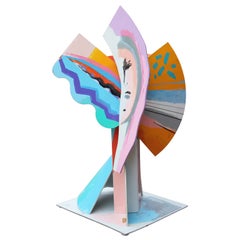 Pastellfarbene abstrakte zeitgenössische Metallskulptur „Head of a Woman“