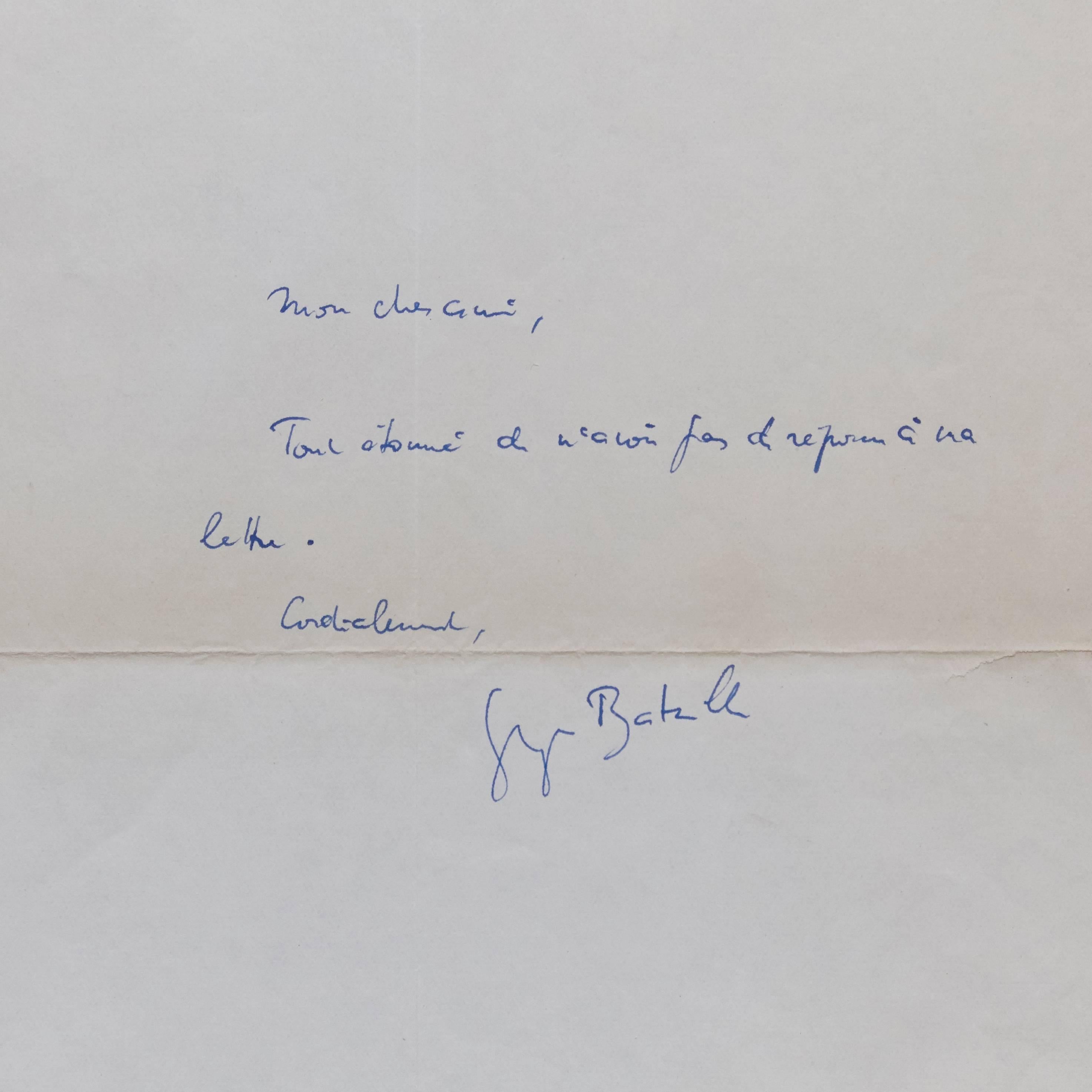 French Calmann-Lévy & Georges Bataille Signed Lettrer For Sale
