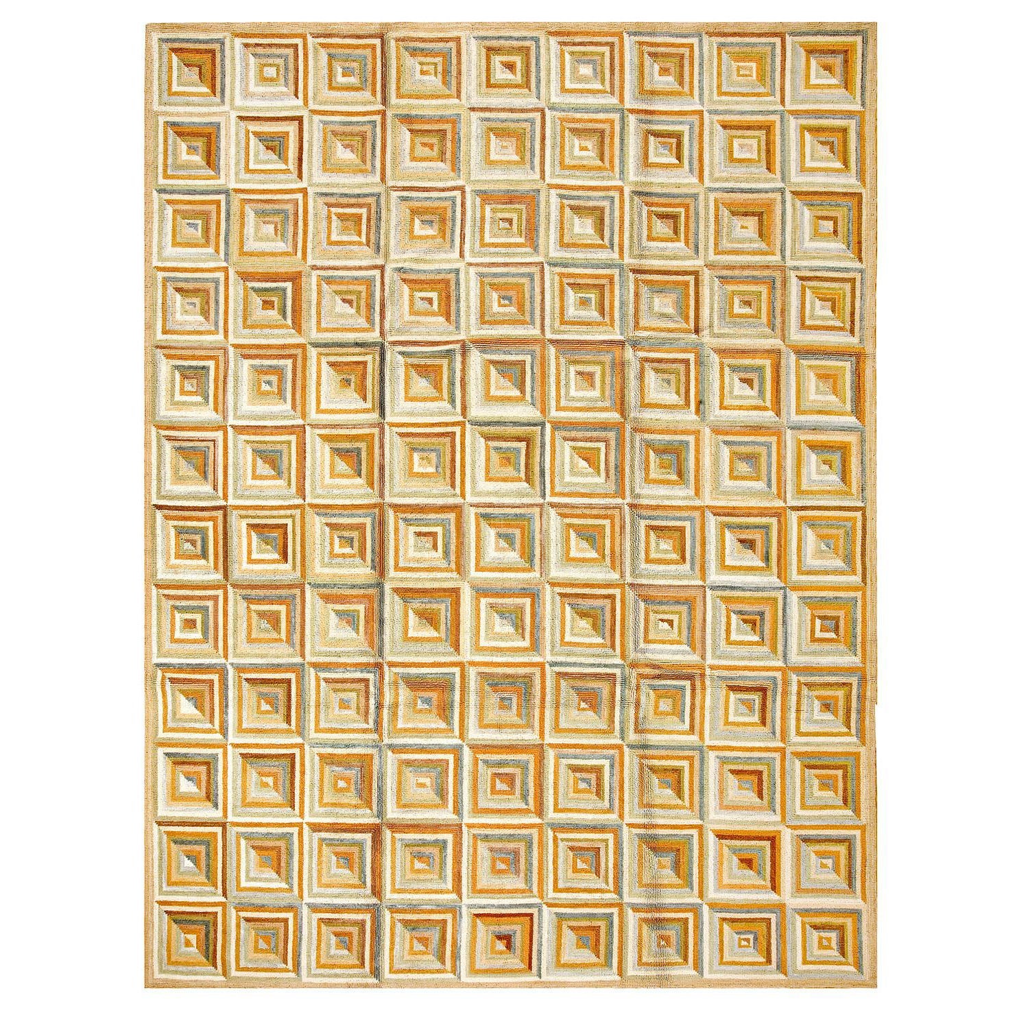 Calming Colorful Special Geometric Pattern Contemporary American Hooked Rug