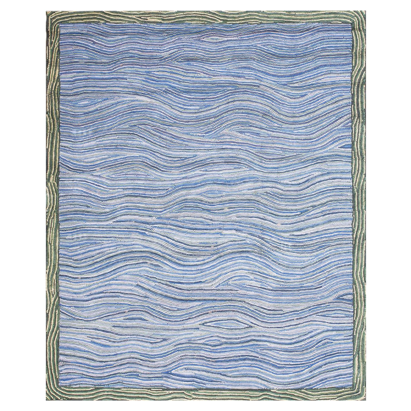 Tappeto Calming Multi Blue Lines Waves Pattern Contemporary in cotone con ganci americani in vendita
