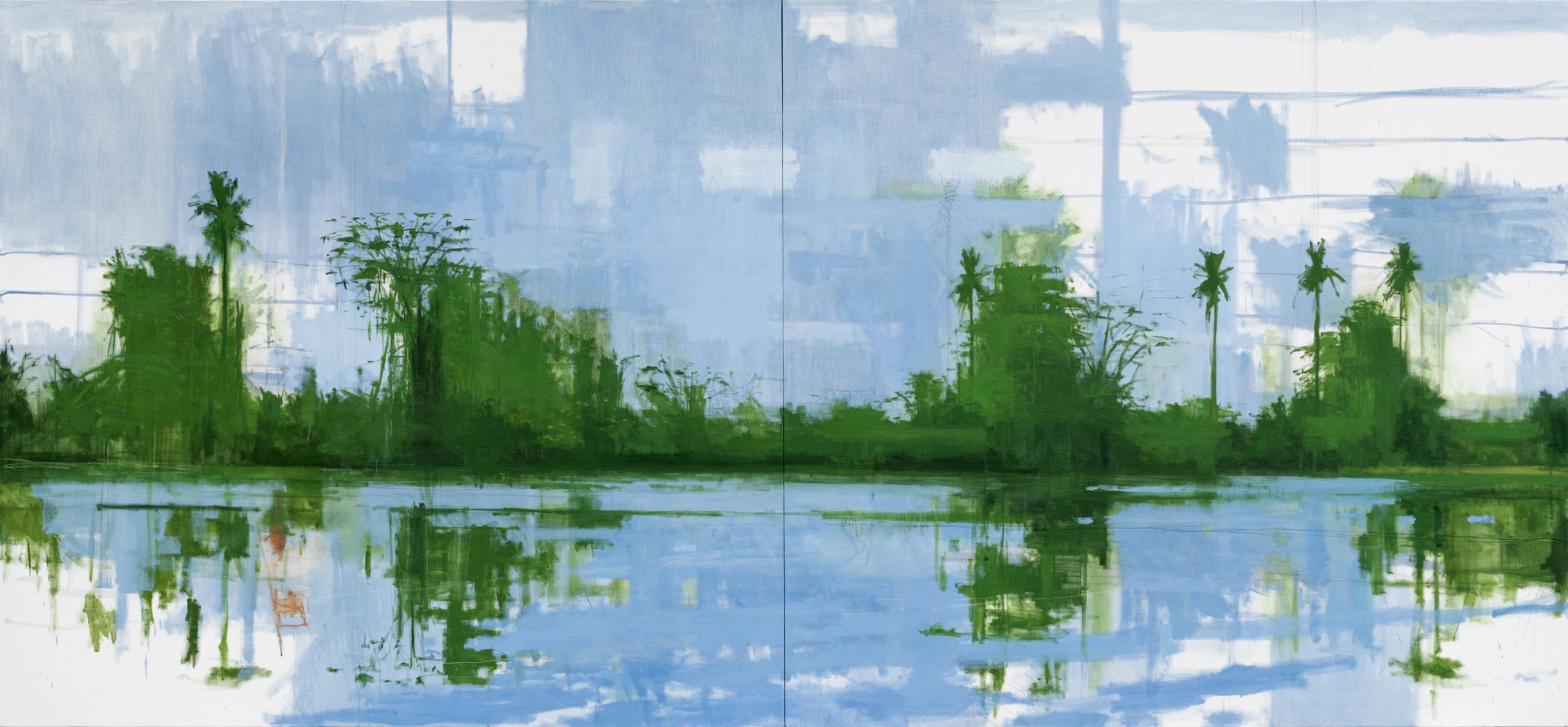 02/10/2023, 4:20pm by Calo Carratalá - Large waterscape painting, Senegal, palms