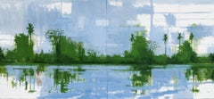 02/10/2023, 16:20 par Calo Carratalá - Grande peinture de paysage aquatique, Sénégal, palmiers