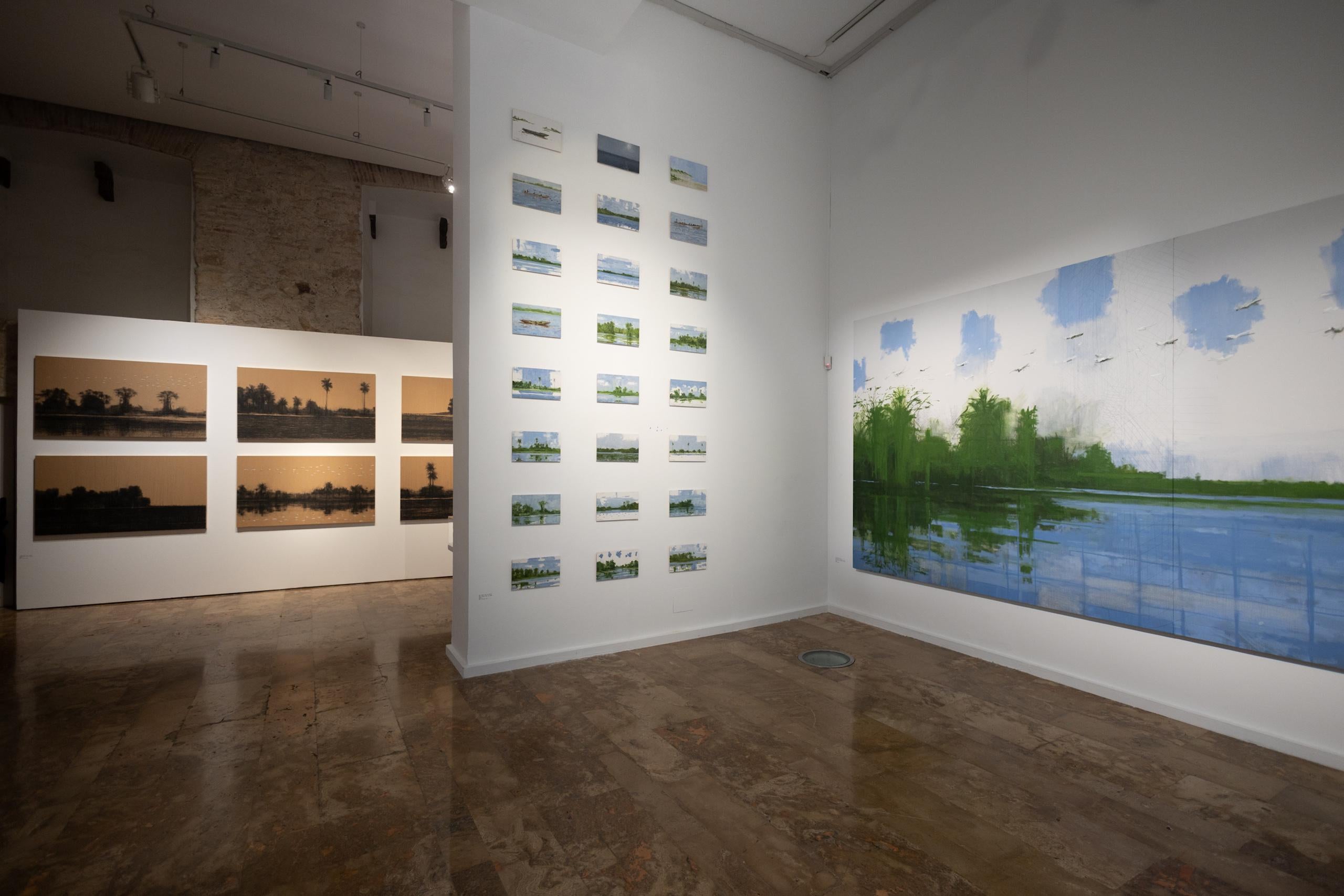 10/02/2023, 12.22h par Calo Carratalá - Petite peinture de paysage aquatique, Sénégal, palmiers en vente 1