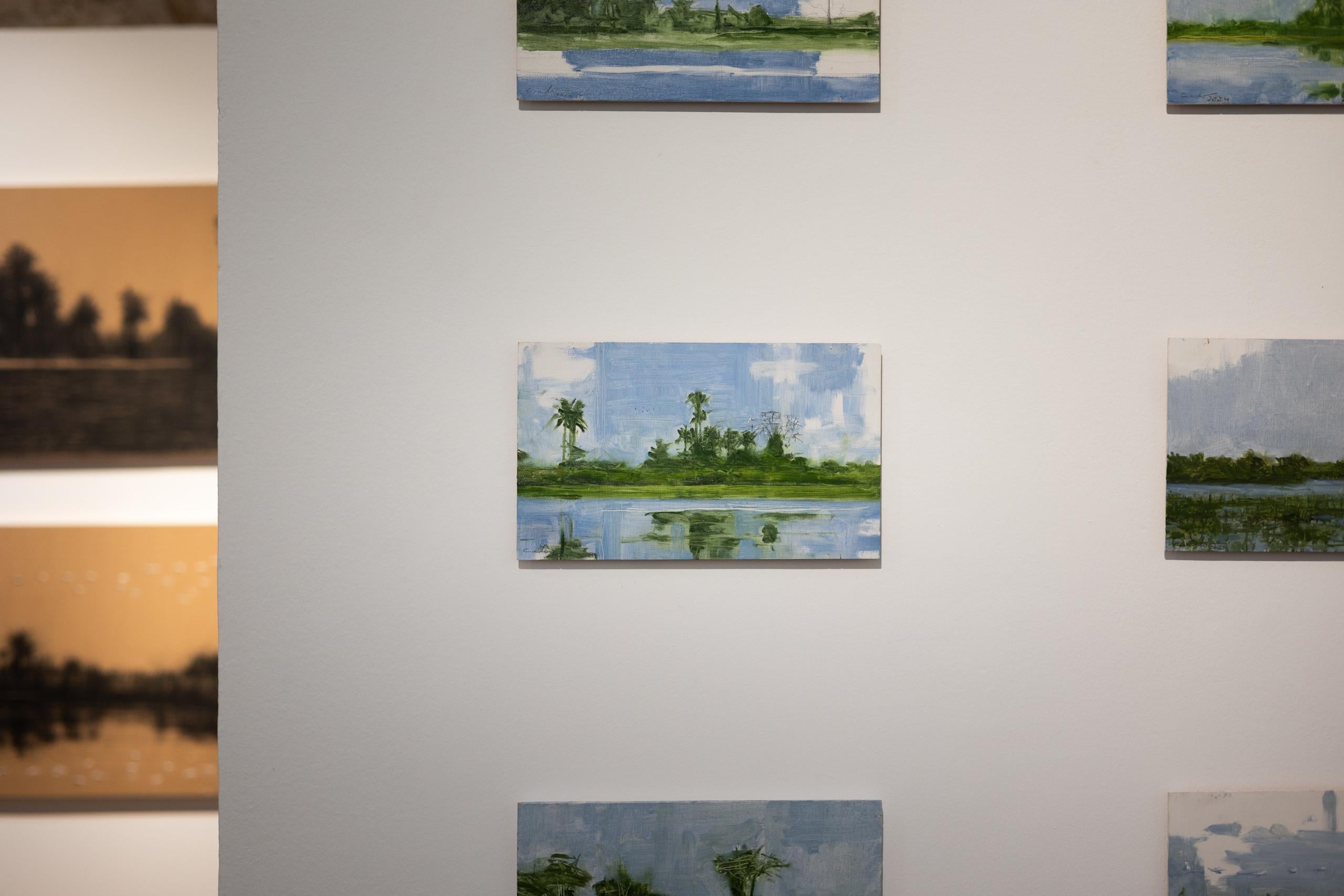 10/02/2023, 12.22h par Calo Carratalá - Petite peinture de paysage aquatique, Sénégal, palmiers en vente 2