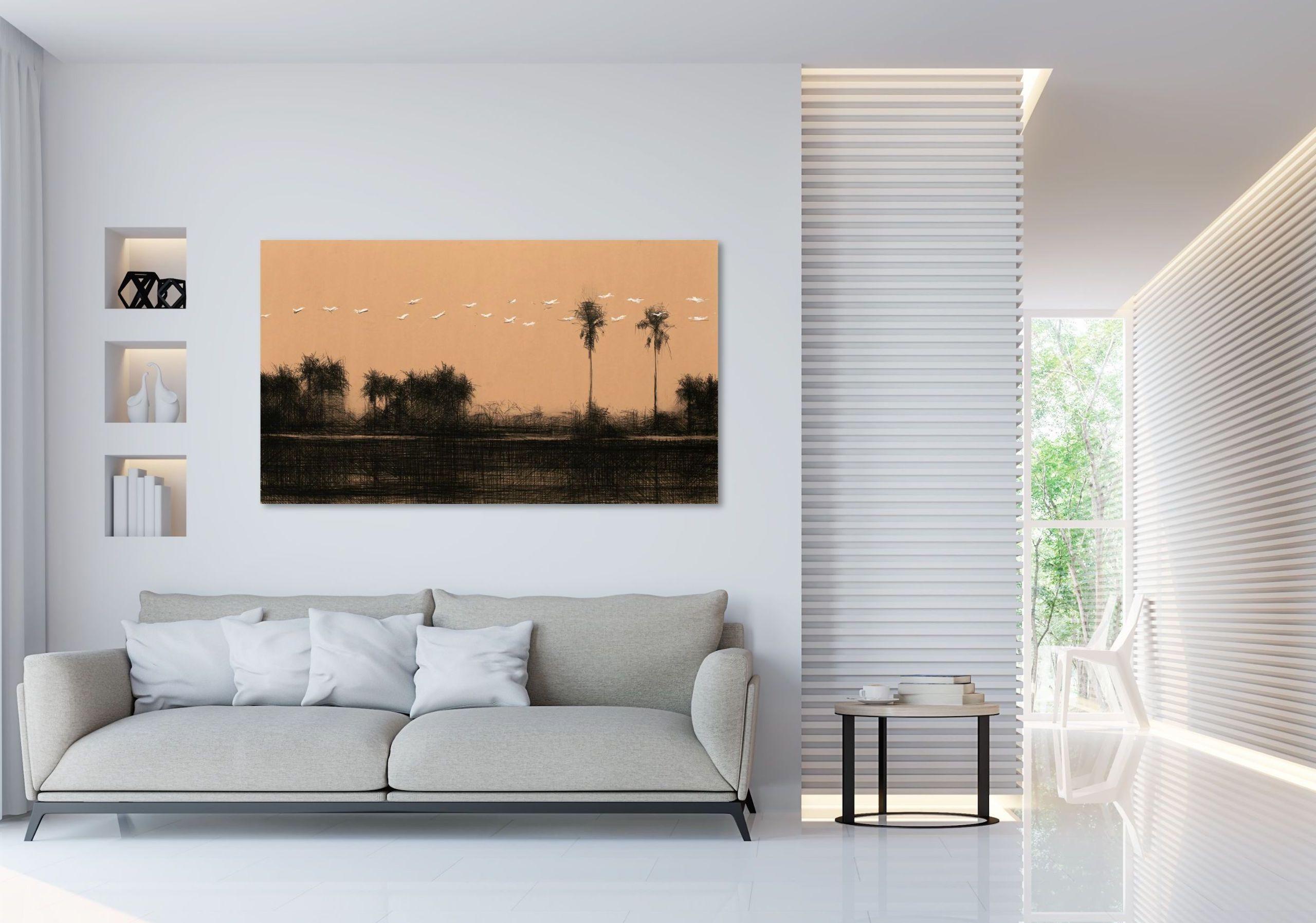 10/02/2023, 19.12 h by Calo Carratalá - Senegal landscape painting, Africa, wood im Angebot 1