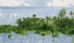 11/02/2023, 16.56h by Calo Carratalá - Small waterscape painting, Senegal, palms