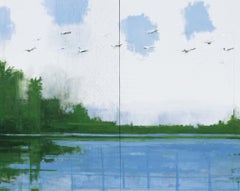 11/02/2023, 18.46h by Calo Carratalá - Large waterscape painting, Senegal, birds