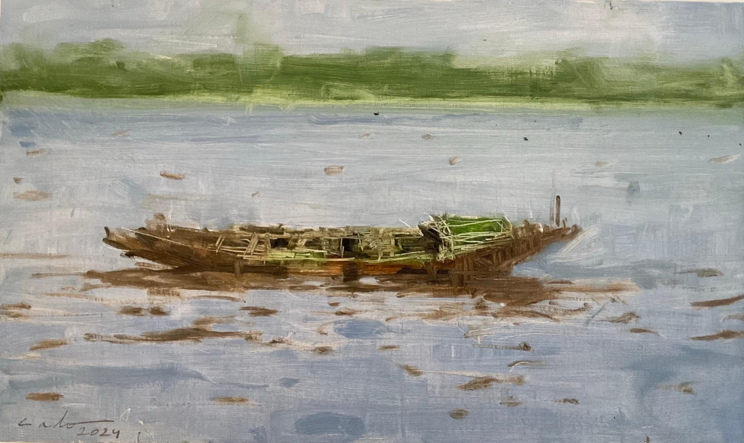 21/01/2023, 10.15h por Calo Carratalá - Cuadro pequeño paisaje acuático, Senegal, barco en venta 3