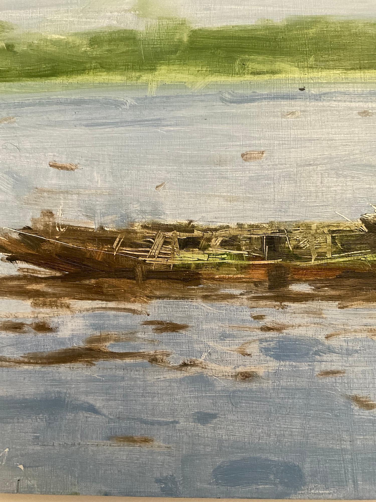 21/01/2023, 10.15h por Calo Carratalá - Cuadro pequeño paisaje acuático, Senegal, barco en venta 4
