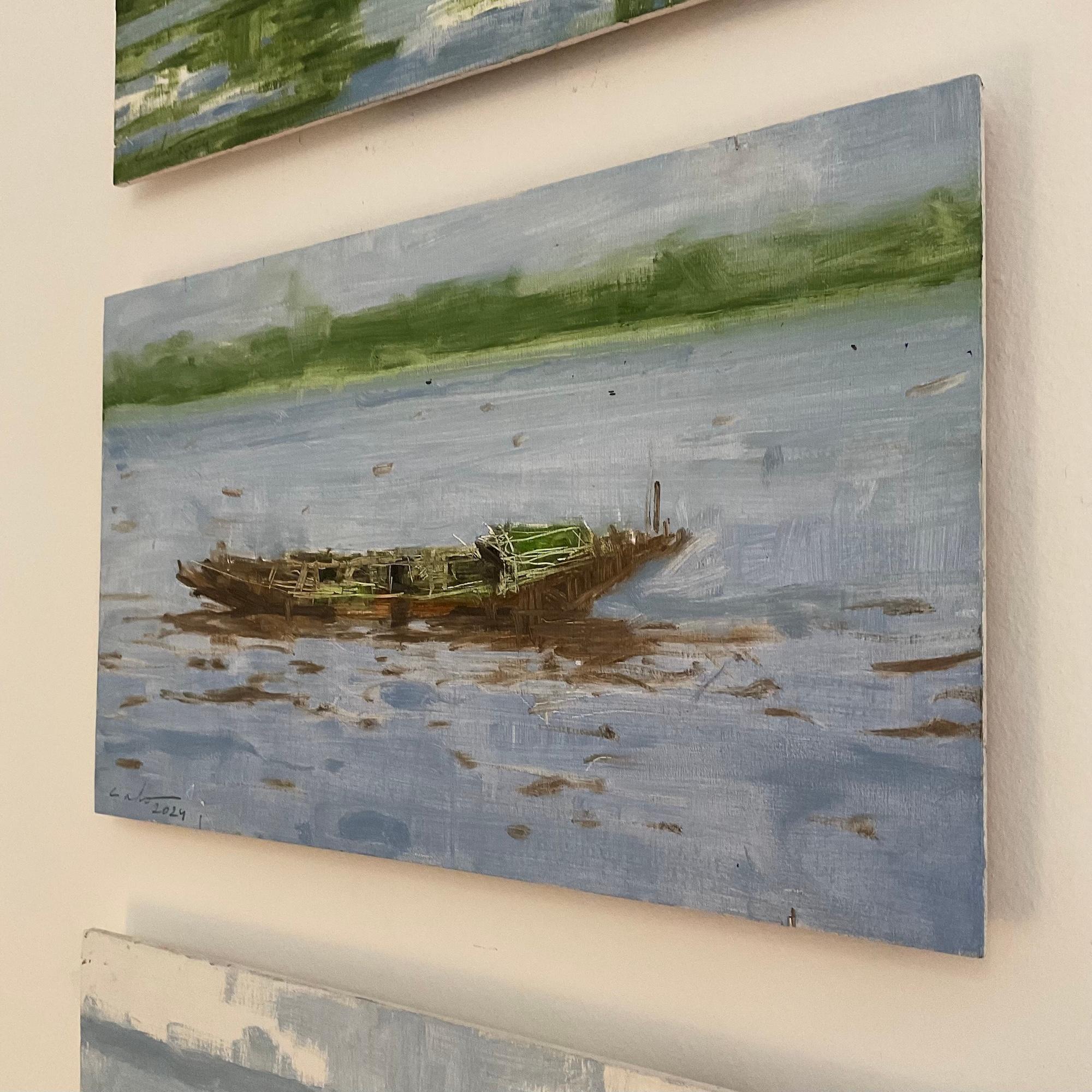 21/01/2023, 10.15h por Calo Carratalá - Cuadro pequeño paisaje acuático, Senegal, barco en venta 2
