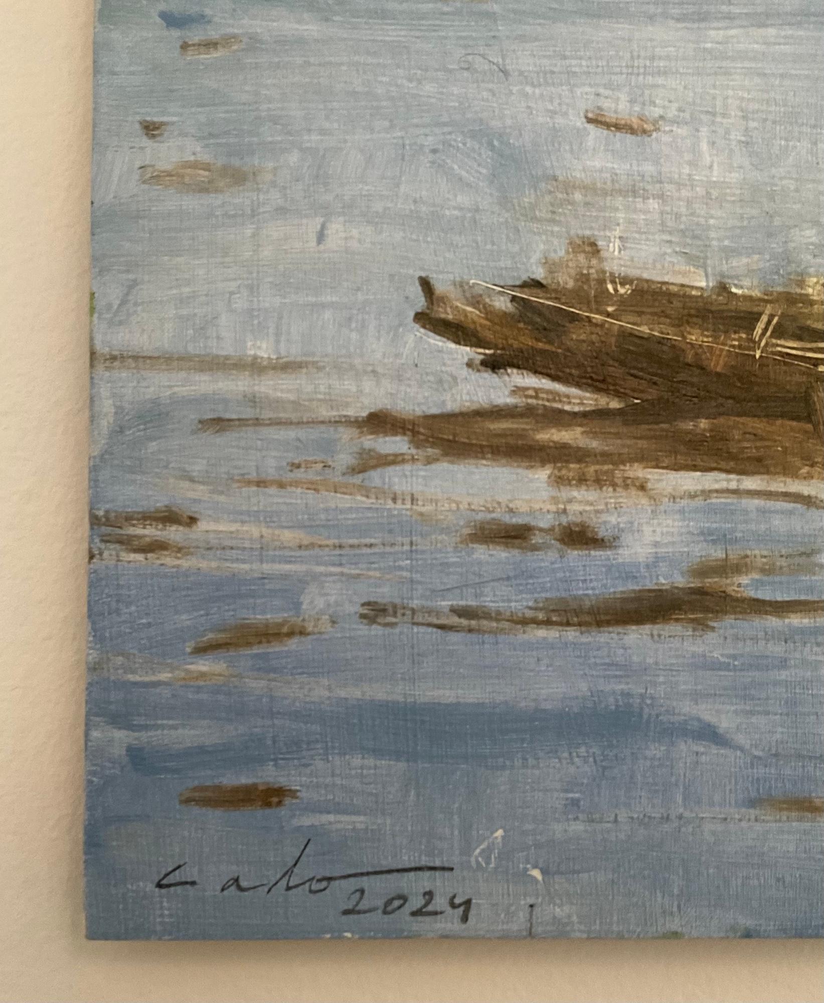 21/01/2023, 10.15h por Calo Carratalá - Cuadro pequeño paisaje acuático, Senegal, barco en venta 6