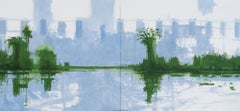 9/02/2023, 17.10h by Calo Carratalá - Large waterscape painting, Senegal, palms