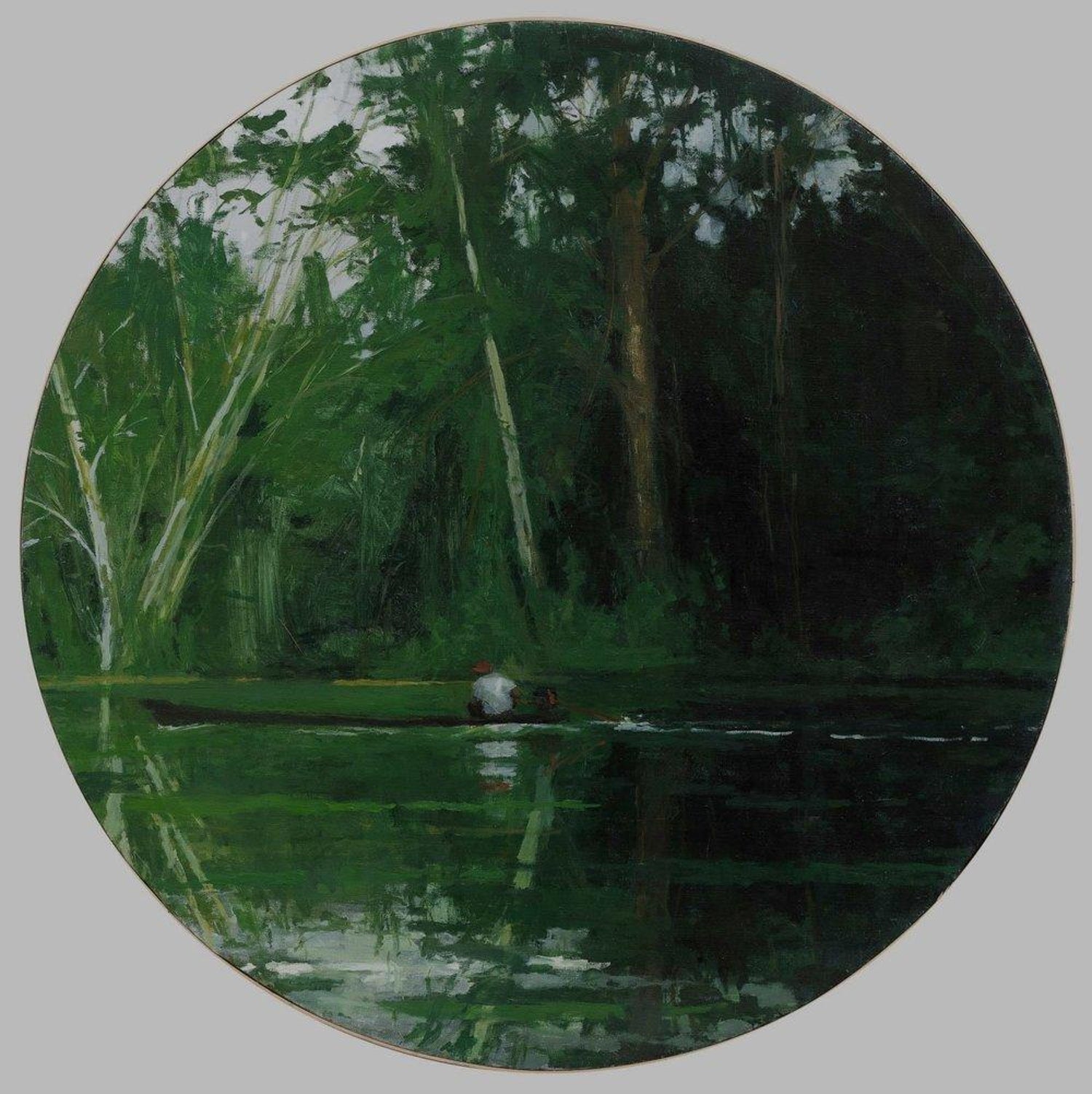 Calo Carratalá - Afternoon on the Amazon by Calo Carratalá - round  painting, landscape, green For Sale at 1stDibs
