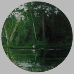 Afternoon on the Amazon by Calo Carratalá - round painting, landscape, green