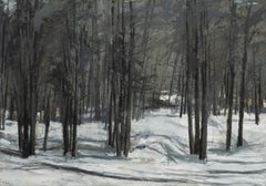 Bosques Alpes N2 di Calo Carratalá - Grande dipinto di paesaggio, foresta innevata