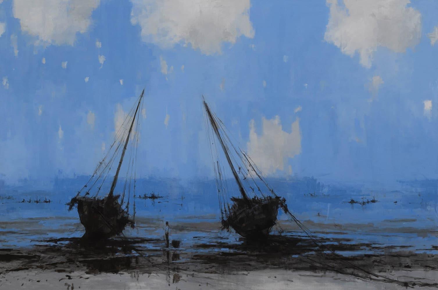 Bagamoyo is a unique oil on canvas painting by Spanish contemporary artist Calo Carratalá, dimensions are 200 × 300 cm (78.7 × 118.1 in). 
The artwork is signed and comes with a certificate of authenticity.

The artist's inspiration for this