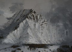 Benasque 1 by Calo Carratalá - Landscape painting, snowy mountain, winter, grey