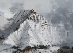 Benasque 1 von Calo Carratalá - Landschaftsgemälde, verschneiter Berg, Winter, grau