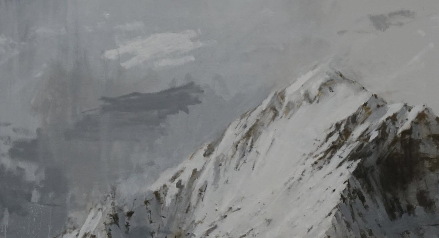 Benasque 2 (Snow series) is a painting by Spanish contemporary artist Calo Carratalá. Oil on canvas, 160 x 200 cm.
This work of art represents a mountainous winter landscape in the Pyrenean valley of Bénasque. This high mountain peak, imposing and