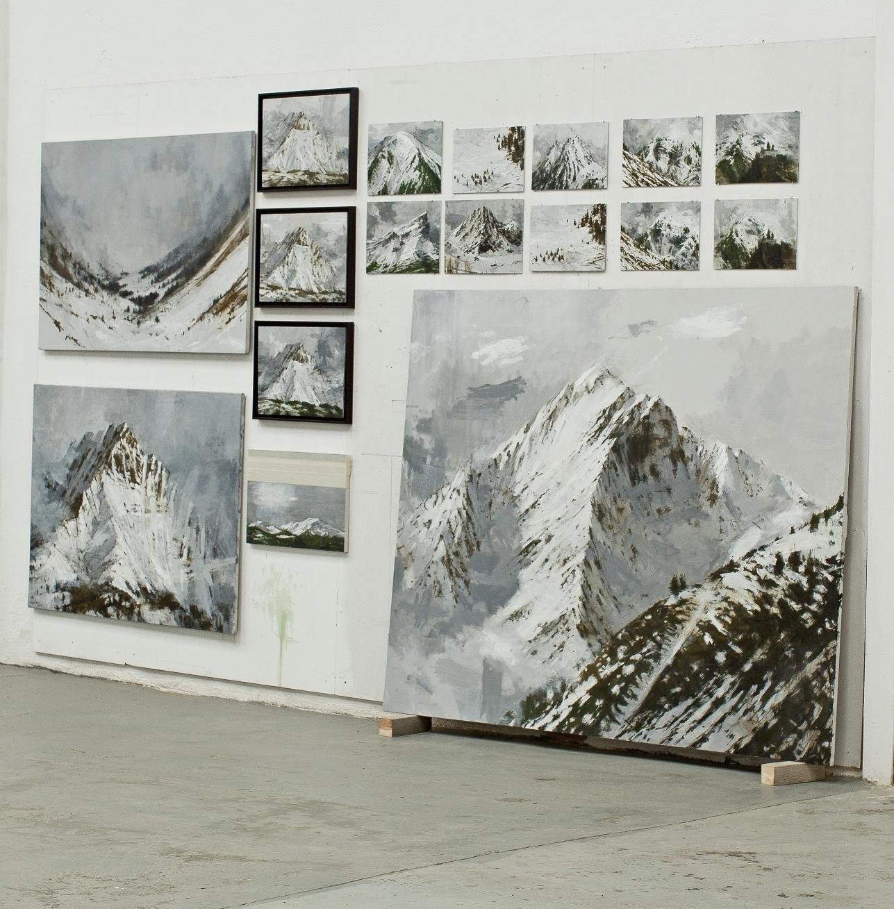 Benasque 2 by C. Carratalá - large painting, mountain landscape, snow – Painting von Calo Carratalá