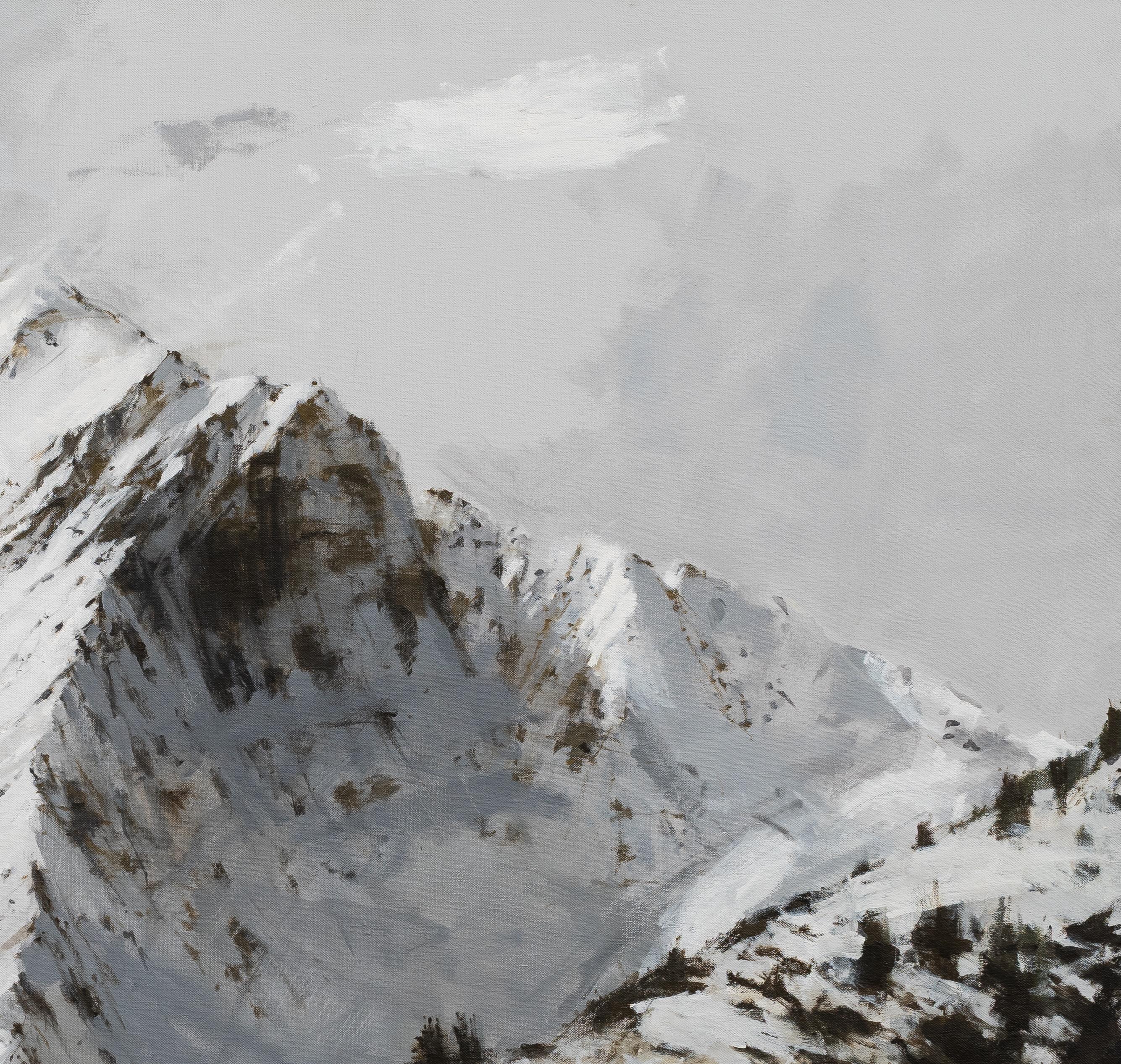 Benasque 2 by C. Carratalá - large painting, mountain landscape, snow (Grau), Landscape Painting, von Calo Carratalá
