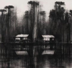 Black Stilt Houses by Calo Carratalá - Tropical forest landscape, black, white