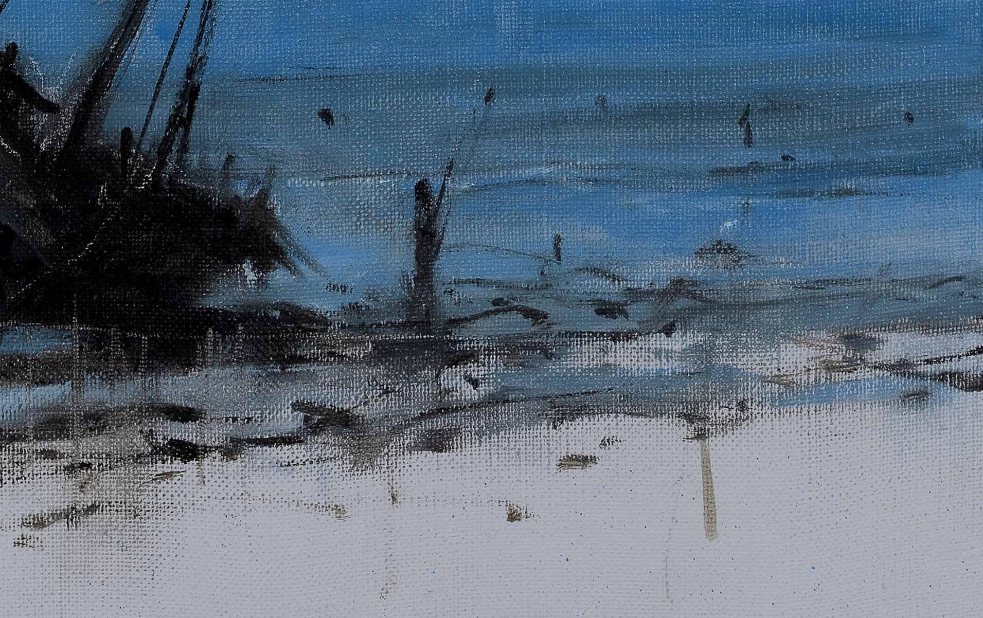 Boat in Dar Es Salaam I- Landscape Painting, seascape, Tanzania, boat, sky, blue For Sale 1