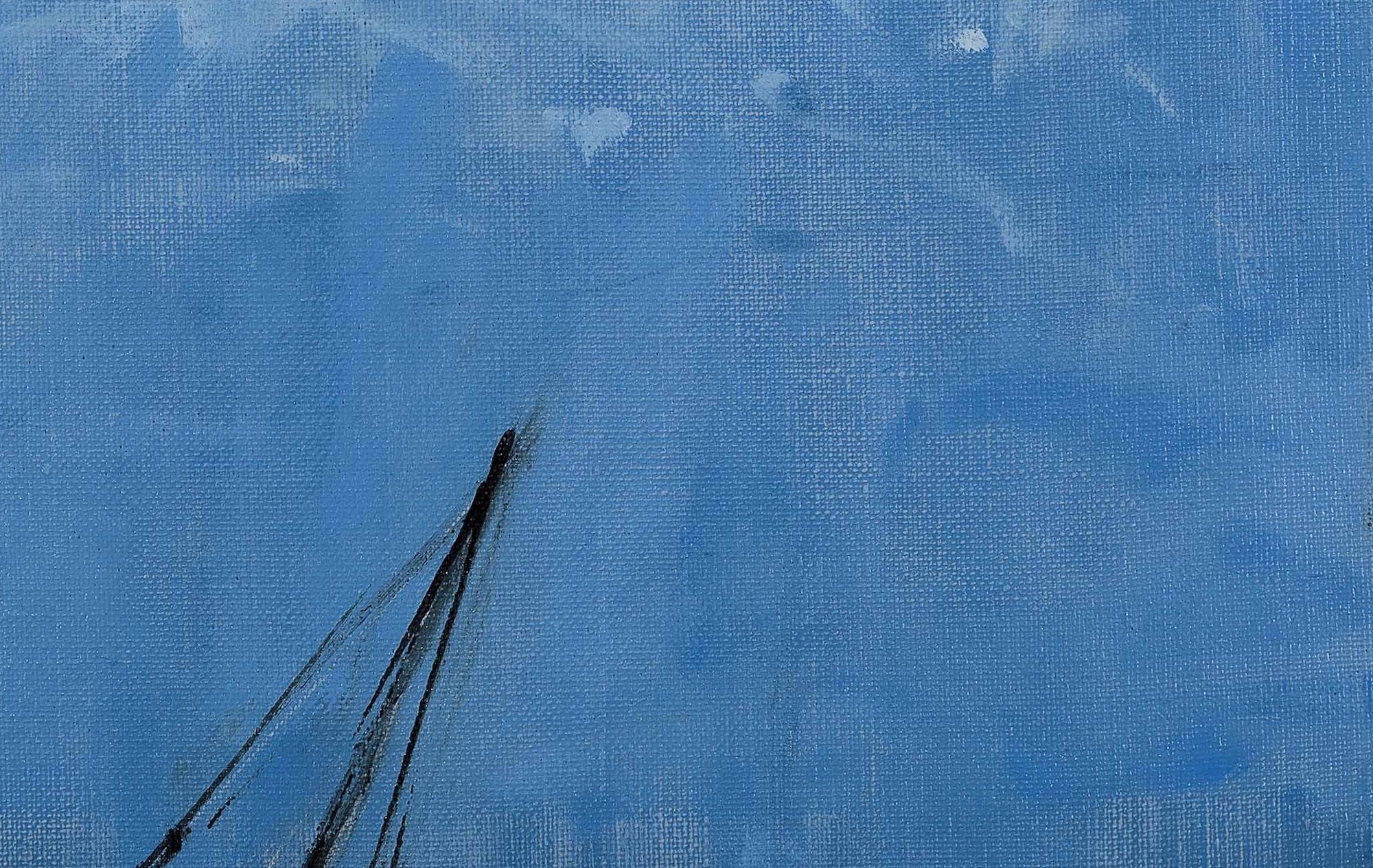 Boat in Dar Es Salaam I- Landscape Painting, seascape, Tanzania, boat, sky, blue For Sale 2