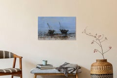 Boot in Dar es Salam n°2 von Calo Carratalá - Seestück, blau, Ölfarbe