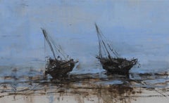 Barca a Dar es Salam n°2 di Calo Carratalá - Paesaggio marino, blu, pittura ad olio