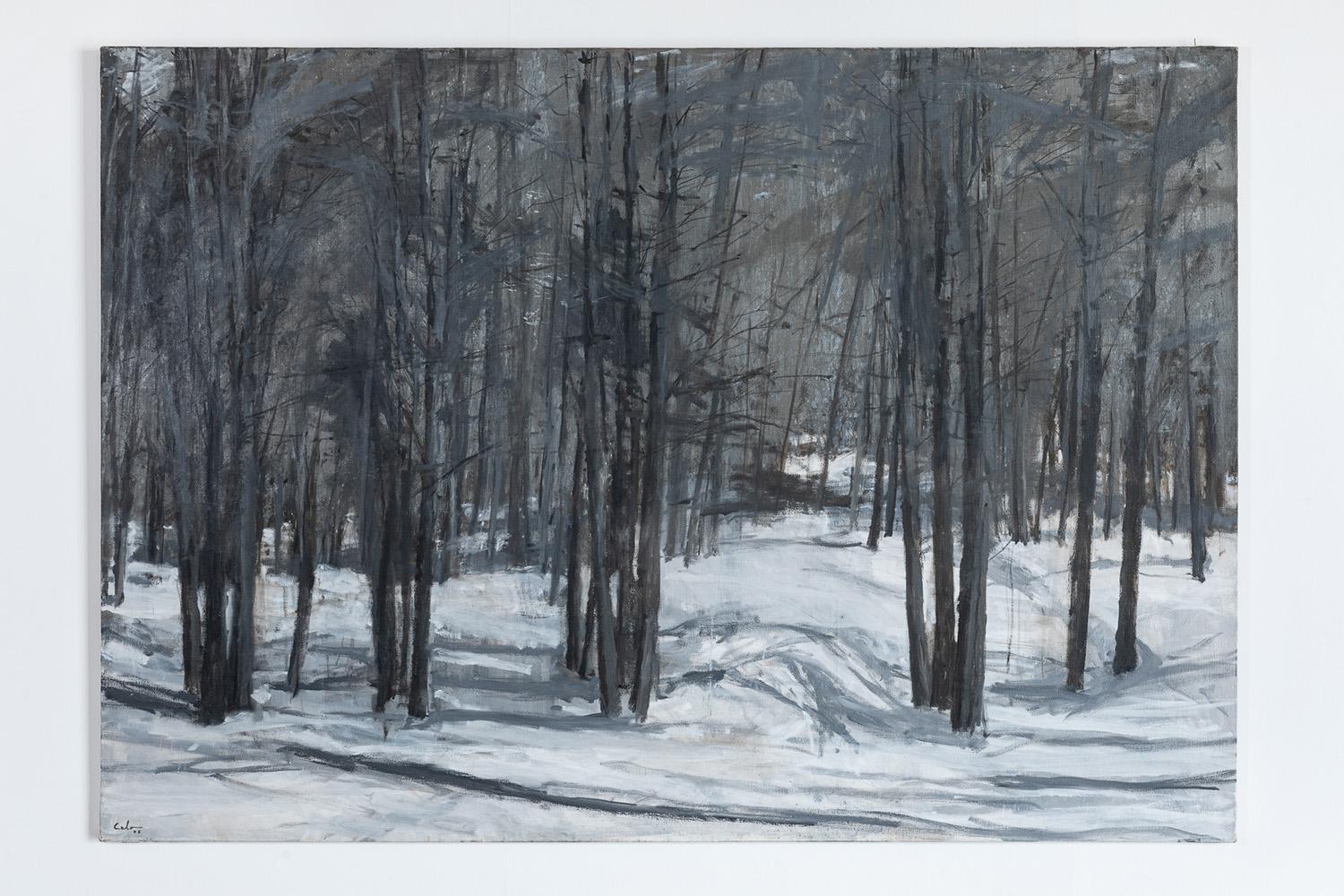 Bosques Alpes N2 by Calo Carratalá - Large landscape painting, snowy forest For Sale 1