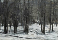 Bosques Alpes N2 di Calo Carratalá - Grande dipinto di paesaggio, foresta innevata