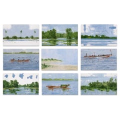 Casamance par Calo Carratalá - ensemble de 9 peintures de paysages, Afrique, installation