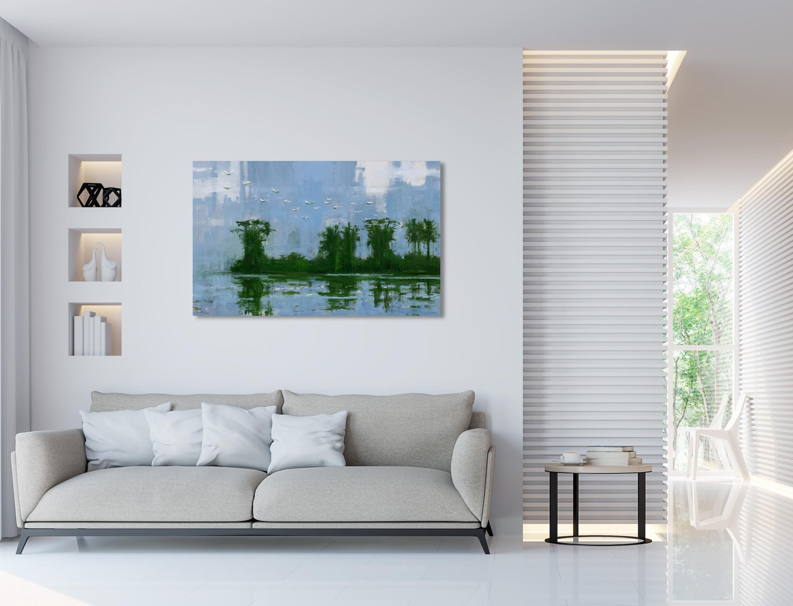 Fiume Casamance 1 di Calo Carratalá - Quadro d'acqua, Senegal, Africa, palma in vendita 1