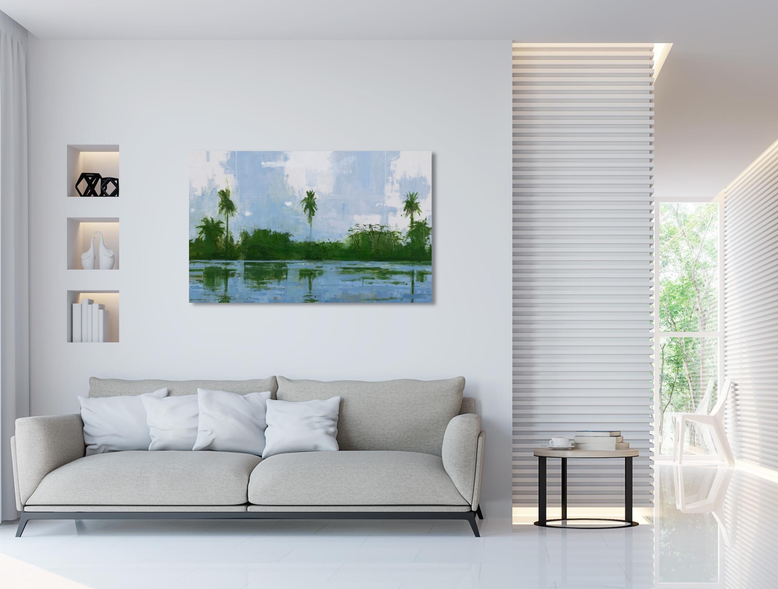 Fiume Casamance 2 di Calo Carratalá - Quadro d'acqua, Senegal, Africa, palma in vendita 1