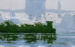 Casamance River 4 by Calo Carratalá - Waterscape painting, Senegal, Africa, palm