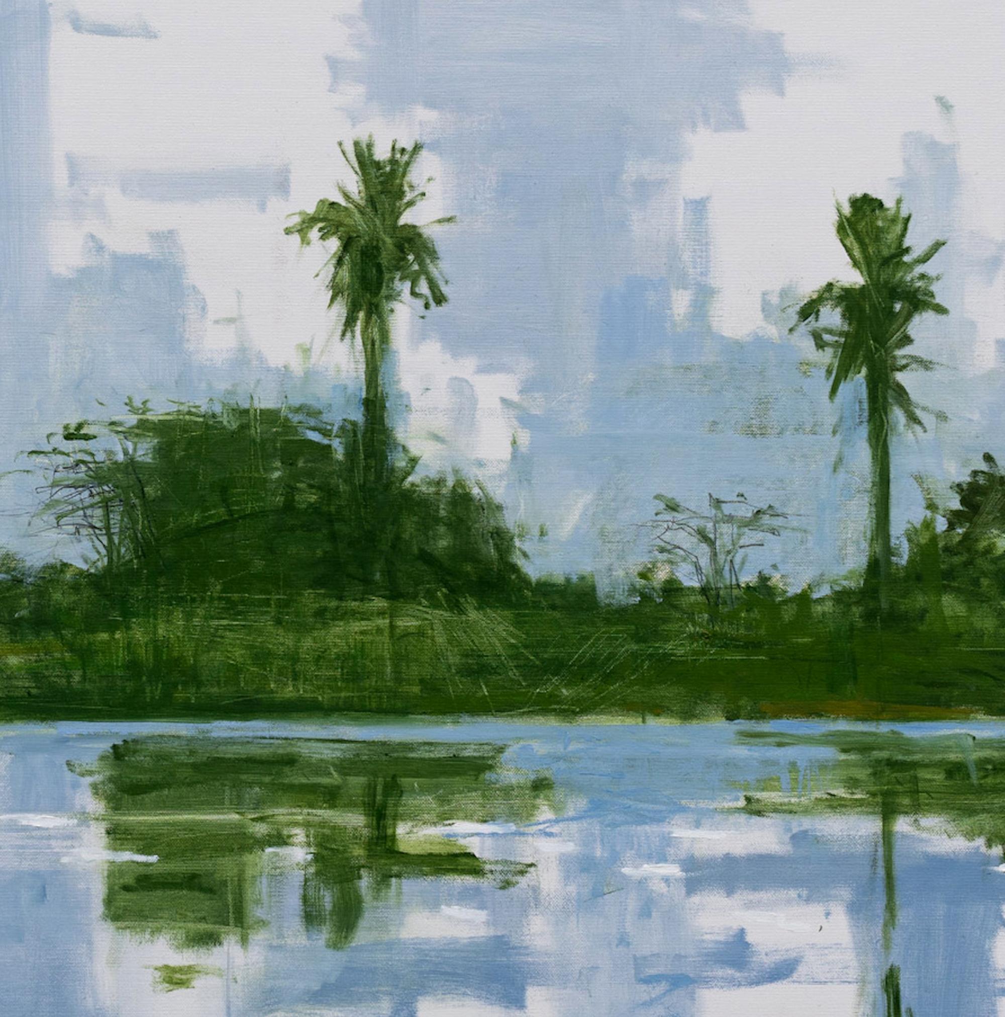 Fiume Casamance di Calo Carratalá - Quadro d'acqua, Senegal, Africa, palme in vendita 2