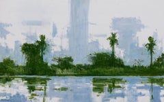 Casamance River by Calo Carratalá - Waterscape painting, Senegal, Africa, palms