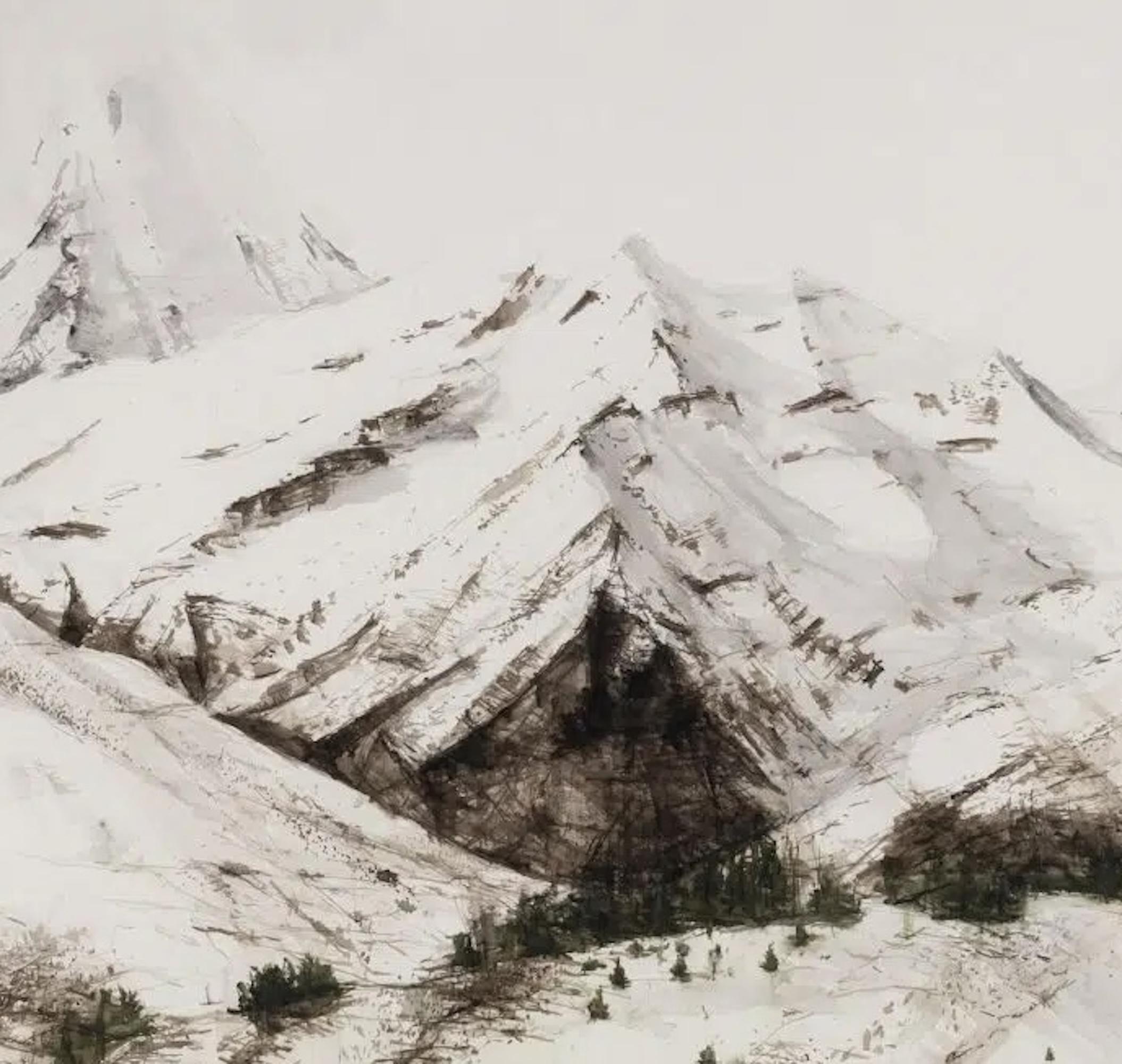 Col d'Aspin N8 von Calo Carratalá - Landschaftsmalerei, Berg, Schnee, Winter im Angebot 2