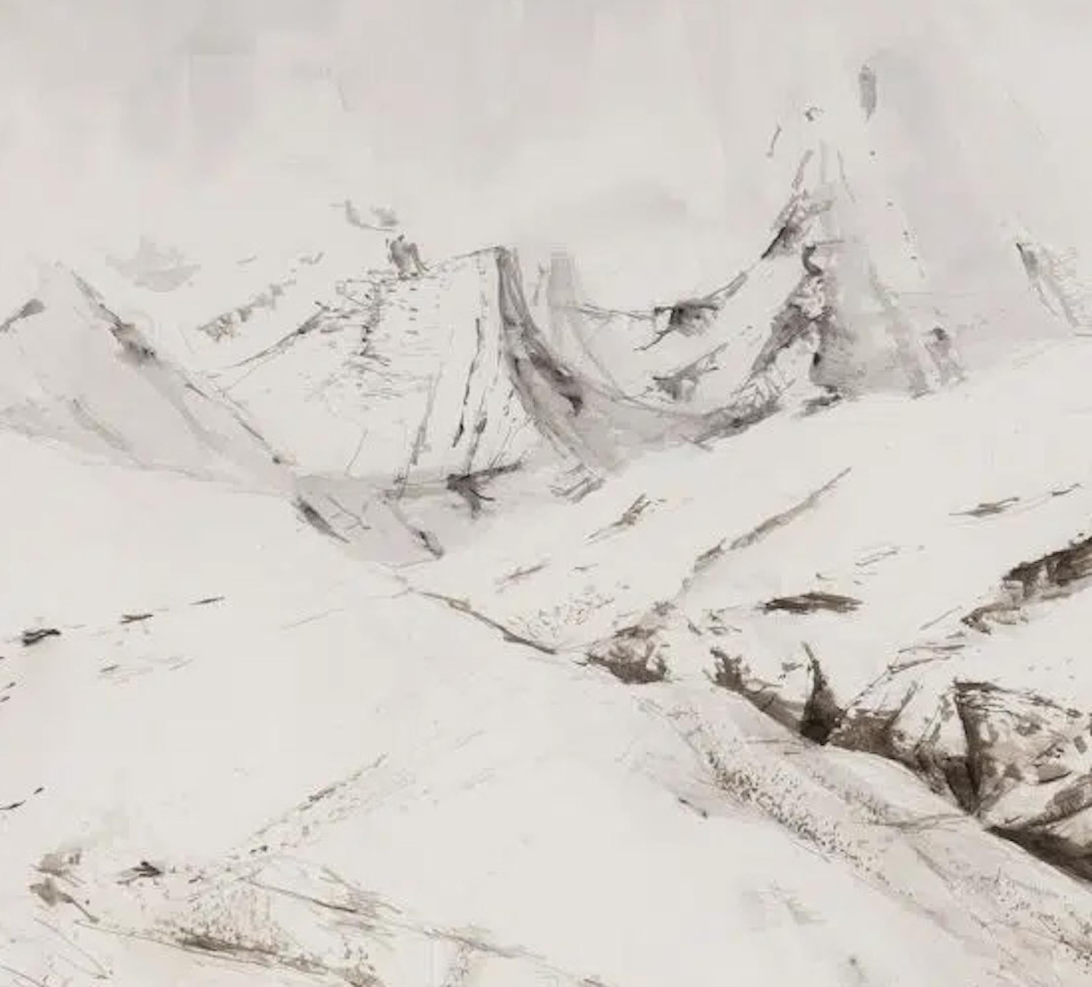 Col d'Aspin N8 von Calo Carratalá - Landschaftsmalerei, Berg, Schnee, Winter im Angebot 3