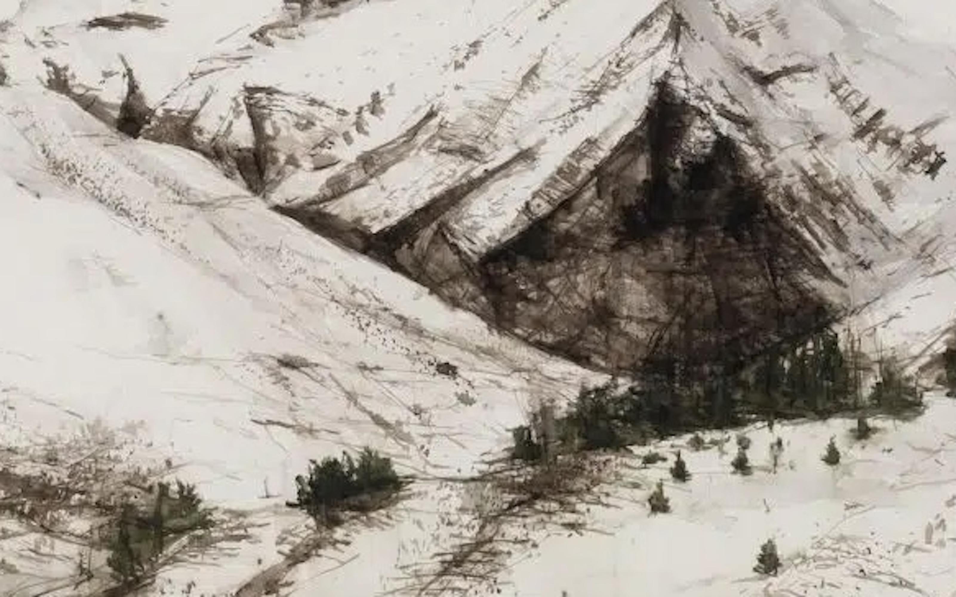 Col d'Aspin N8 von Calo Carratalá - Landschaftsmalerei, Berg, Schnee, Winter im Angebot 5